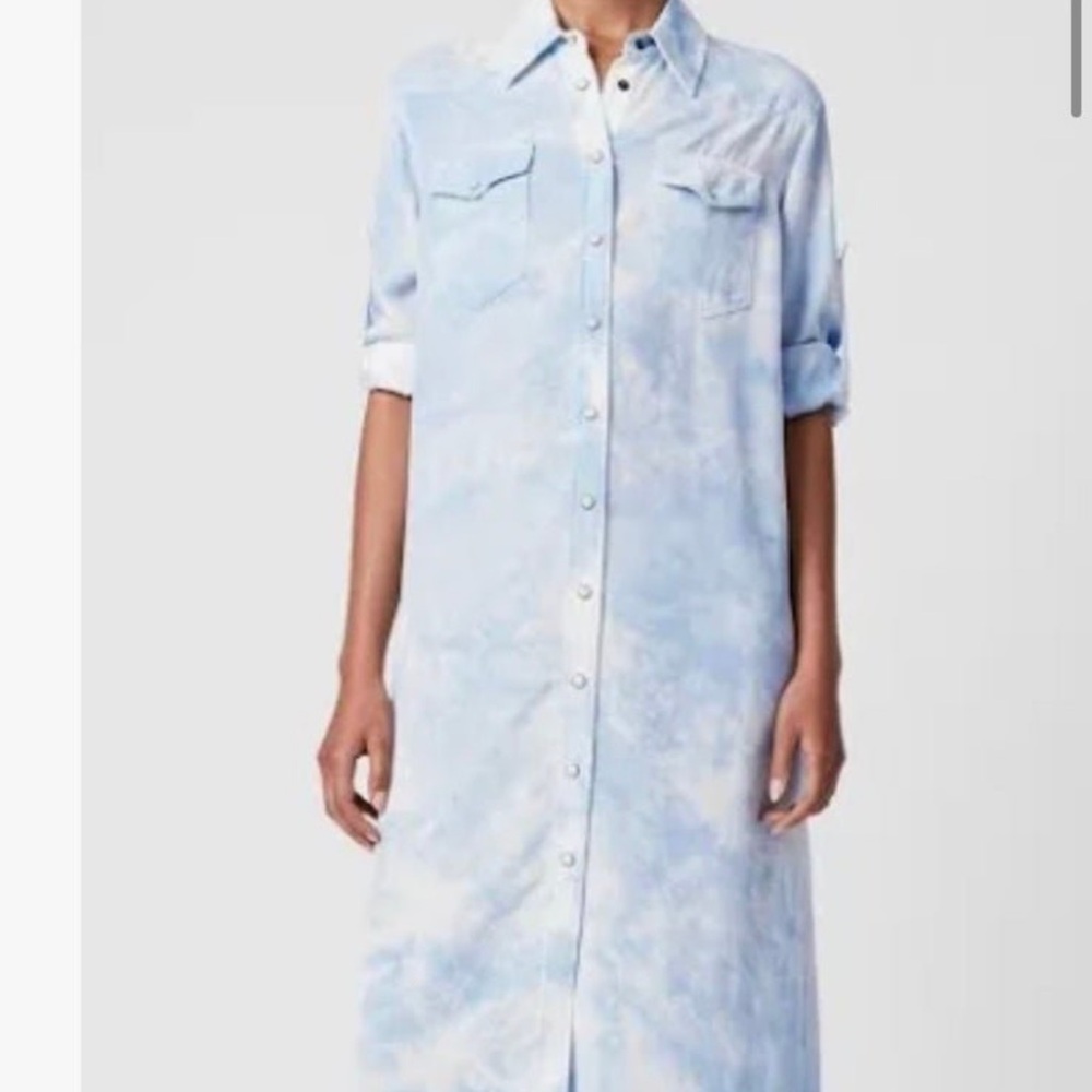 EUC All Saints Aliza tie dye shirtdress- sky blue